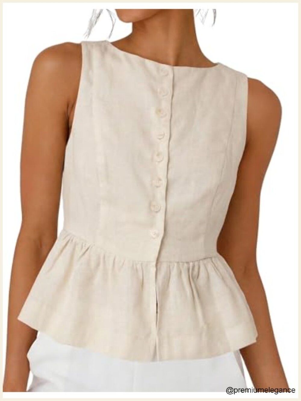 Womens Linen Tank Top Sleeveless Ruffled Hem Peplum Blouse